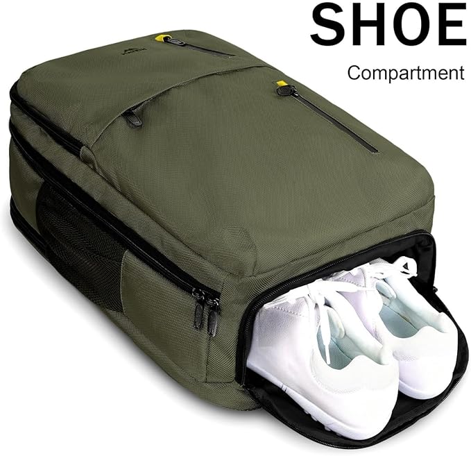 MATEIN Carry on Travel Laptop Backpack, Large Flight Approved Personal Item Travel Backpack with USB Charge Port & Shoe Compartment, Water Resistant Weekender Overnight Bag Fit 17 Inch Laptop, Green