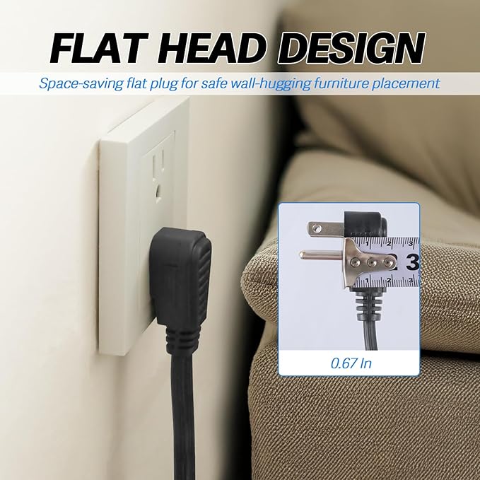 EP 9 Ft 3 Outlet Extension Cord with Flat Plug, 3 Prong Grounded, 16/3 SPT-3 Power Cable for Indoor Use, Black, 2 Pack