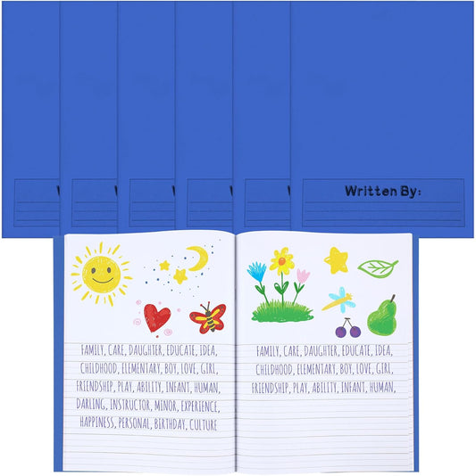 Henoyso 6 Pcs Primary Composition Notebook K-2 9 3/4 x 7 1/2 Inch Primary Journal, Back to School Supplies, Bulk Blank Writing Book for Kid to Write Draw Journal 60 Page Notebooks (Blue)