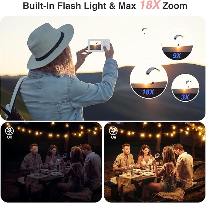 Digital Camera, 4K Autofocus Compact Camera with 32G SD Card FHD 64MP with 2.8" Large Screen, 18X Digital Zoom, Portable Mini Camera for Photography, Suitable for Kids,Adult,Beginners