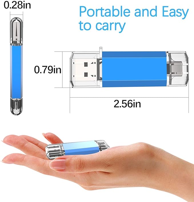 TOPESEL 256GB OTG Flash Drives USB C Thumb Drive Dual Type C USB 3.0 Memory Stick for USB-C Smartphones, Tablets & New MacBook, Blue