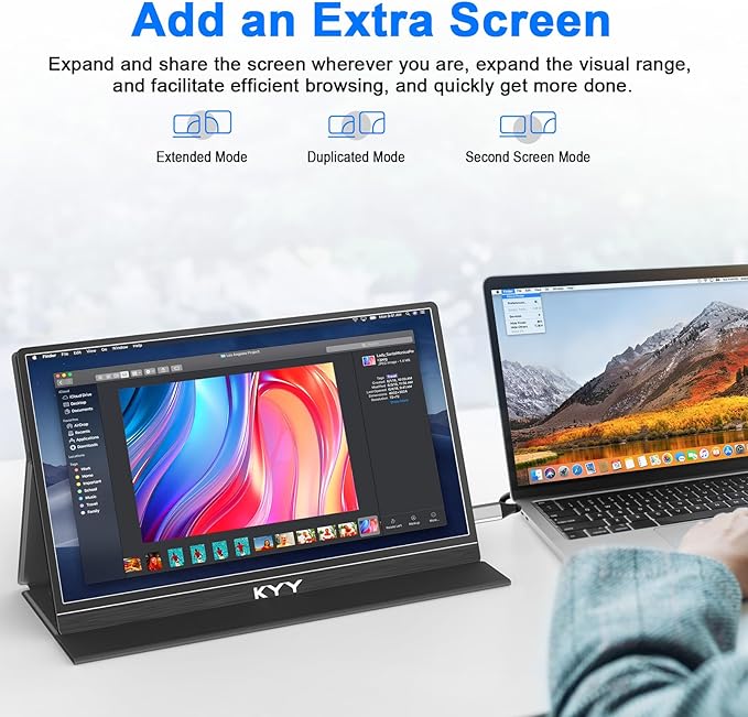 KYY Portable Monitor for Laptop, 14" FHD 1080P Travel Monitor, USB-C & HDMI Computer Gaming Screen with VESA Mount & Smart Cover, Dual Speakers, for Mac PC Phone Xbox PS5 Switch