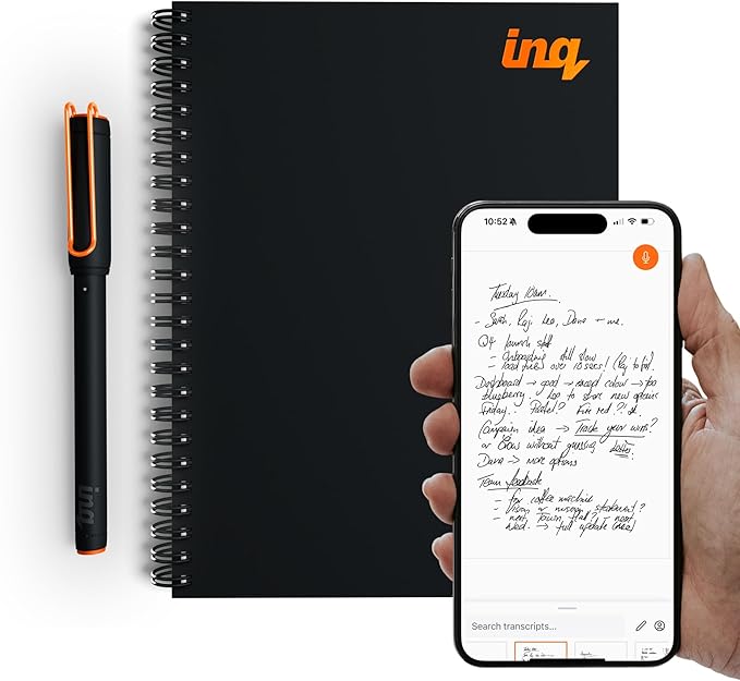 inq Smart Writing Set – Converts Handwriting to Text – Real Ink on Real Paper - AI Note Taking, Voice Recording and Transcription, For iPhone and Android - Smart Pen & Notebook (A5, Journal Size)