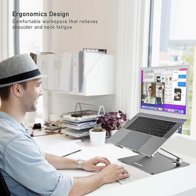 BoYata Laptop Stand, Adjustable Laptop Riser Ergonomic Computer Stand for Desk, Laptop Holder Compatible for MacBook Pro/Air, Surface Laptop and Other Laptops up to 15 Inches-Space Gray