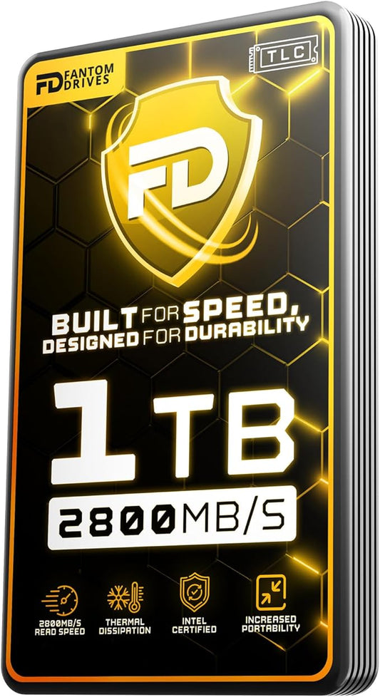 Fantom Drives Extreme 1TB External SSD - 2800MB/s, Thunderbolt 3, USB Type-C, Aluminum, 3D NAND TLC, TB3X-2300N1TB