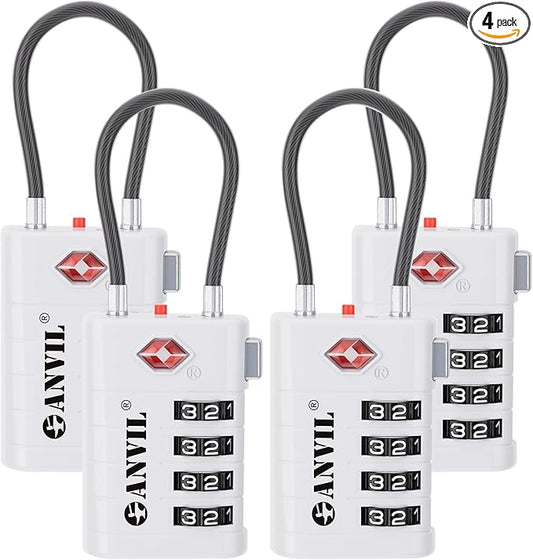 ANVIL 4 Digit Luggage Locks, TSA Locks for Luggage, Advanced TSA008 core, Alert Indicator for Your Travel Lock, Suitcase Lock.(4, White)
