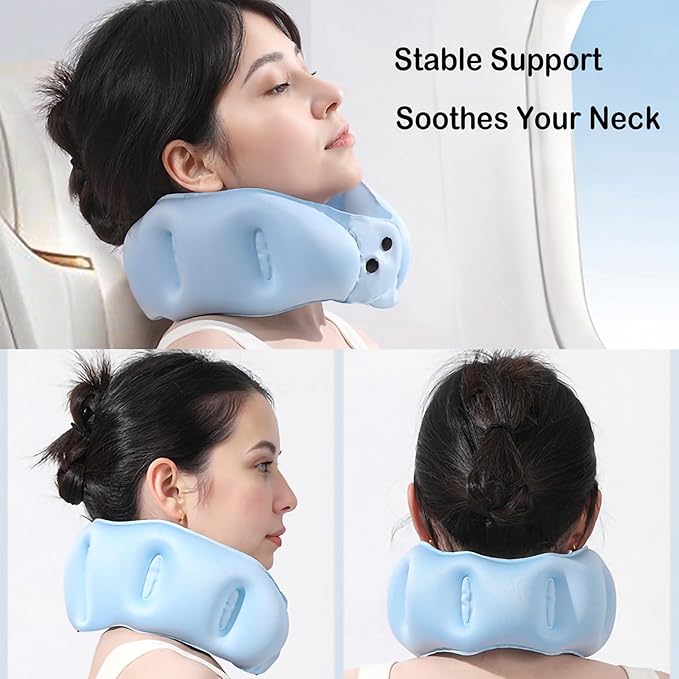 Inflatable Neck Pillow，Travel Pillow，Silicone Storage Pouch Integrates Inflation and Storage Features，Portable and Washable，Airplane Travel Essentials，Vacation Essentials，Road Trip Essentials