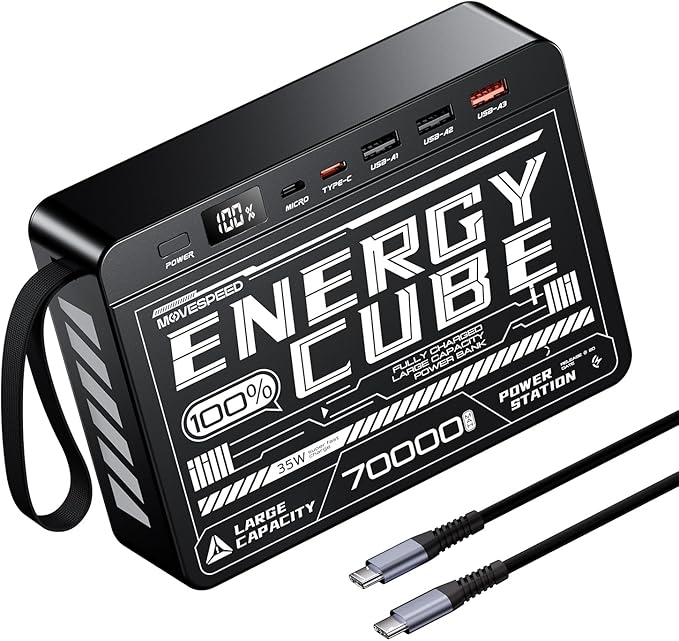MOVE SPEED 70000mAh Power Bank, 35W PD 3.0 Fast Charging Portable Charger, 4 Outputs 2 Inputs High Capacity USB C Battery Pack with LED Display for Phone Tablet Outdoor Camping Office