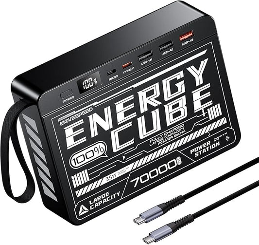 MOVE SPEED 70000mAh Power Bank, 35W PD 3.0 Fast Charging Portable Charger, 4 Outputs 2 Inputs High Capacity USB C Battery Pack with LED Display for Phone Tablet Outdoor Camping Office
