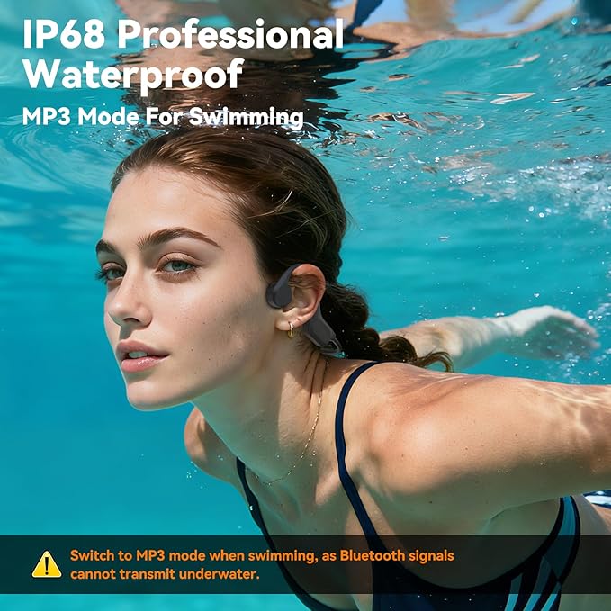 Bone Conduction Bluetooth Headphones-SurfAudio,IP68 Waterproof Swimming Headphones with 32GB MP3 Player, Lightweight Open Ear Design for Swimming/Surfing/Marathon/Cycling(Tangerine)