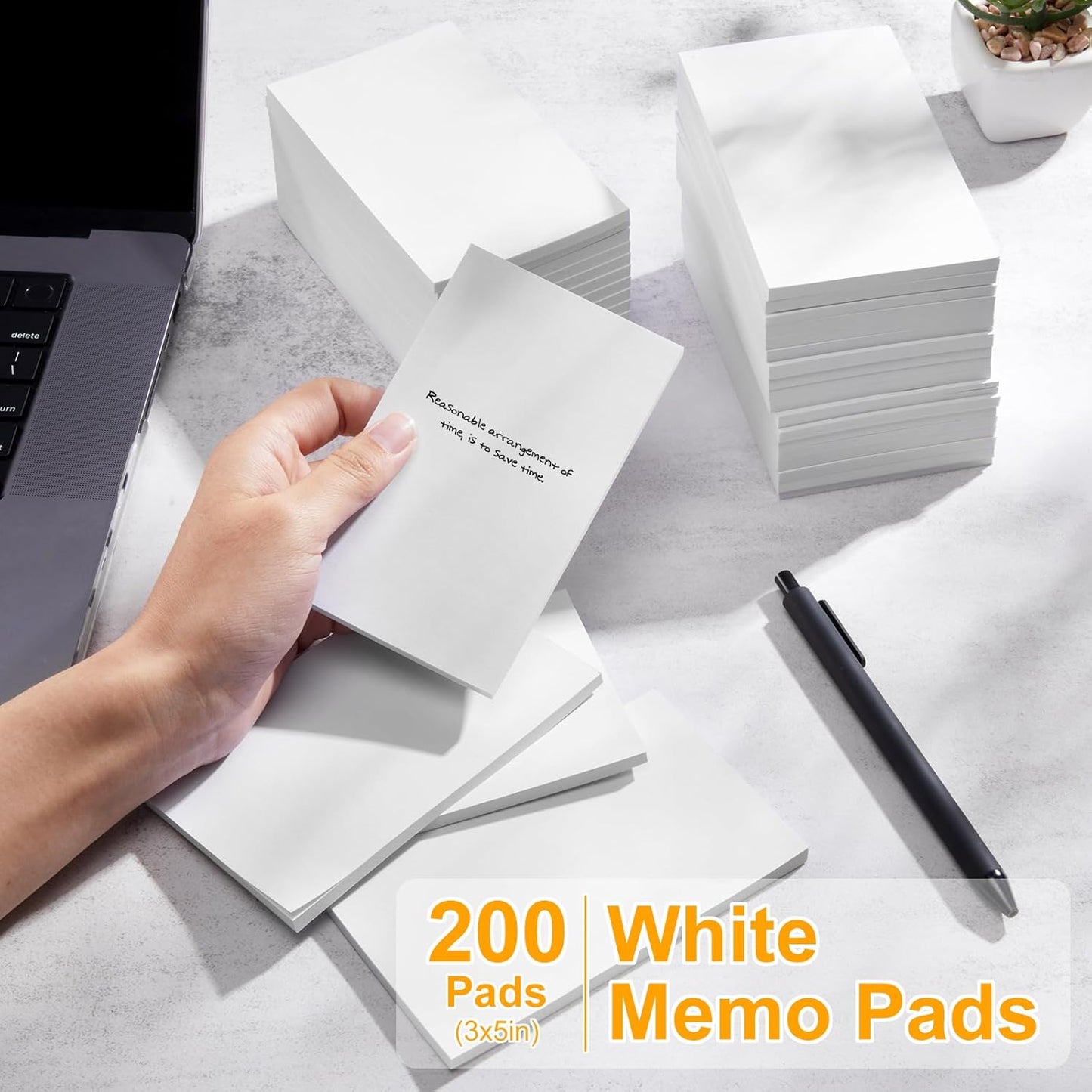 Fainne 3 x 5 Inch Paper Note Pads White Memo Pad Blank Writing Memo Scratch Paper for Waitress Waiter Book to Do Grocery List Small Notebook Restaurant Checkbook, White(200 Pack)