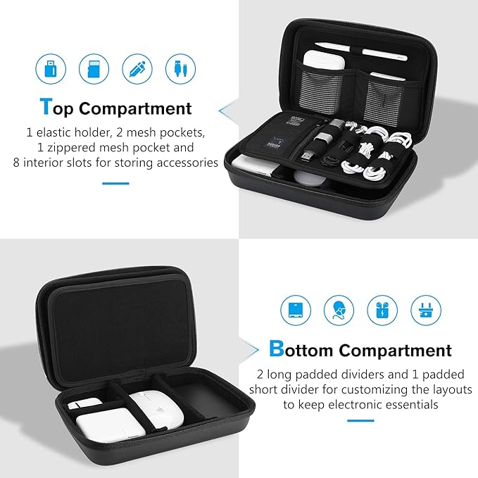 ProCase Hard Travel Electronic Organizer Case for MacBook Power Adapter Chargers Cables Power Bank Apple Magic Mouse Apple Pencil USB Flash Disk SD Card Small Portable Accessories Bag