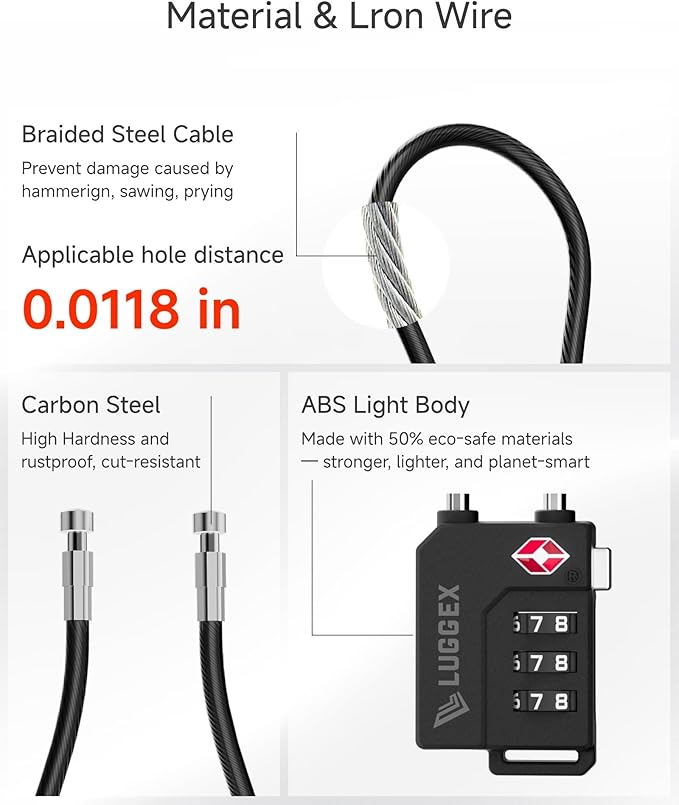 LUGGEX TSA Locks for Luggage, Suitcase Locks TSA Approved, Luggage Locks, Ease of Use & Durable(Yellow,4 Pack)