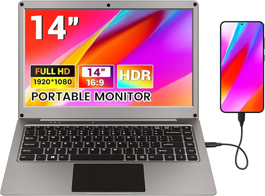 Portable Monitor with Keyboard,14inch 1080P FHD Lapdock Compatible with Mini PC/Phone/PC/Game Console,CrowView Note with RPi5 & Jetson Adapters(Full Feature TypeC & HDMI Cable Included)