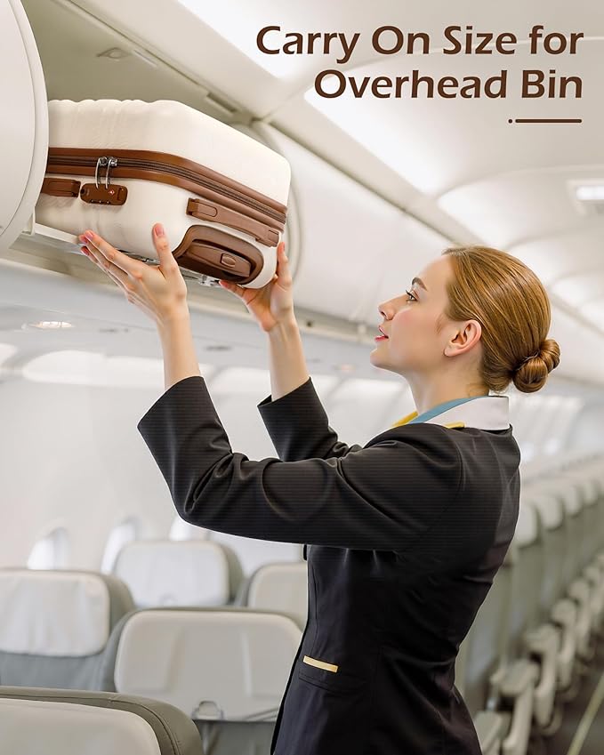 LONG VACATION Carry On Luggage Sets 3 Piece 20 Inch Suitcase Set, ABS+PC Hardshell Lightweight Travel Luggage with Spinner Wheels & YKK Zipper TSA Lock (WHITE-BROWN, 20 Inch)