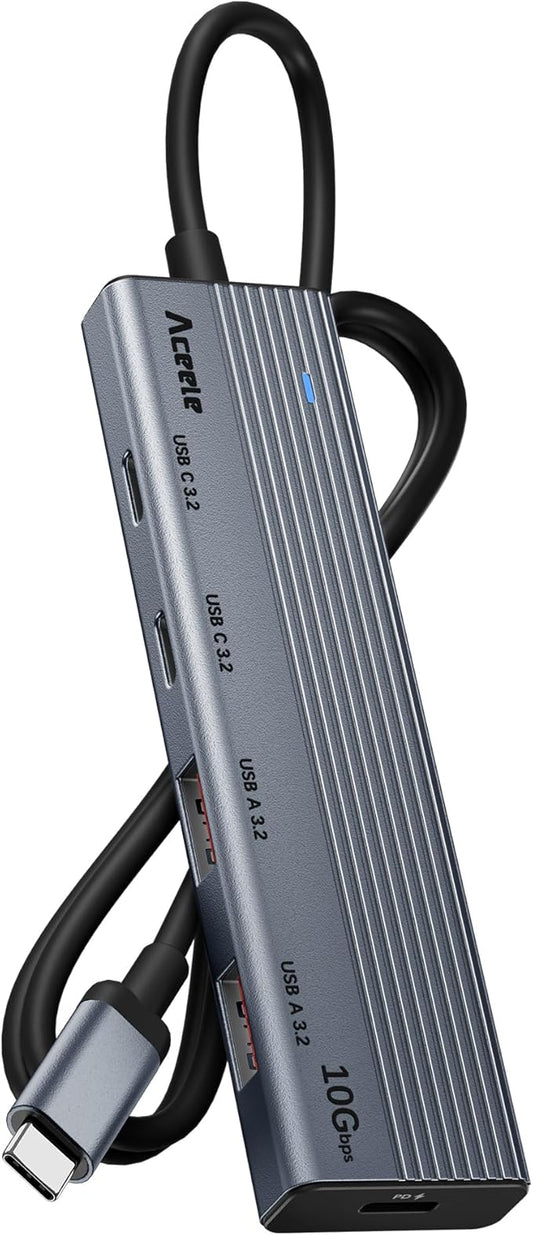 Aceele 10Gbps USB C Hub Splitter with 2*USB-A 3.2 & 2*USB-C 3.2, 100W PD Charging Port, USBC to USB A Hub Multiport Adapter for MacBook Pro, iMac, iPad and More(Not Support Extend Monitor)