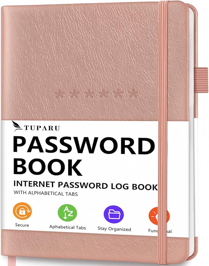 Password Book with Alphabetical Tabs – Hardcover Internet Address & Password Organizer – Password Keeper Notebook for Computer & Website – 7 x 10" Log-in Password Journal w/Thick Paper (Rose Gold)