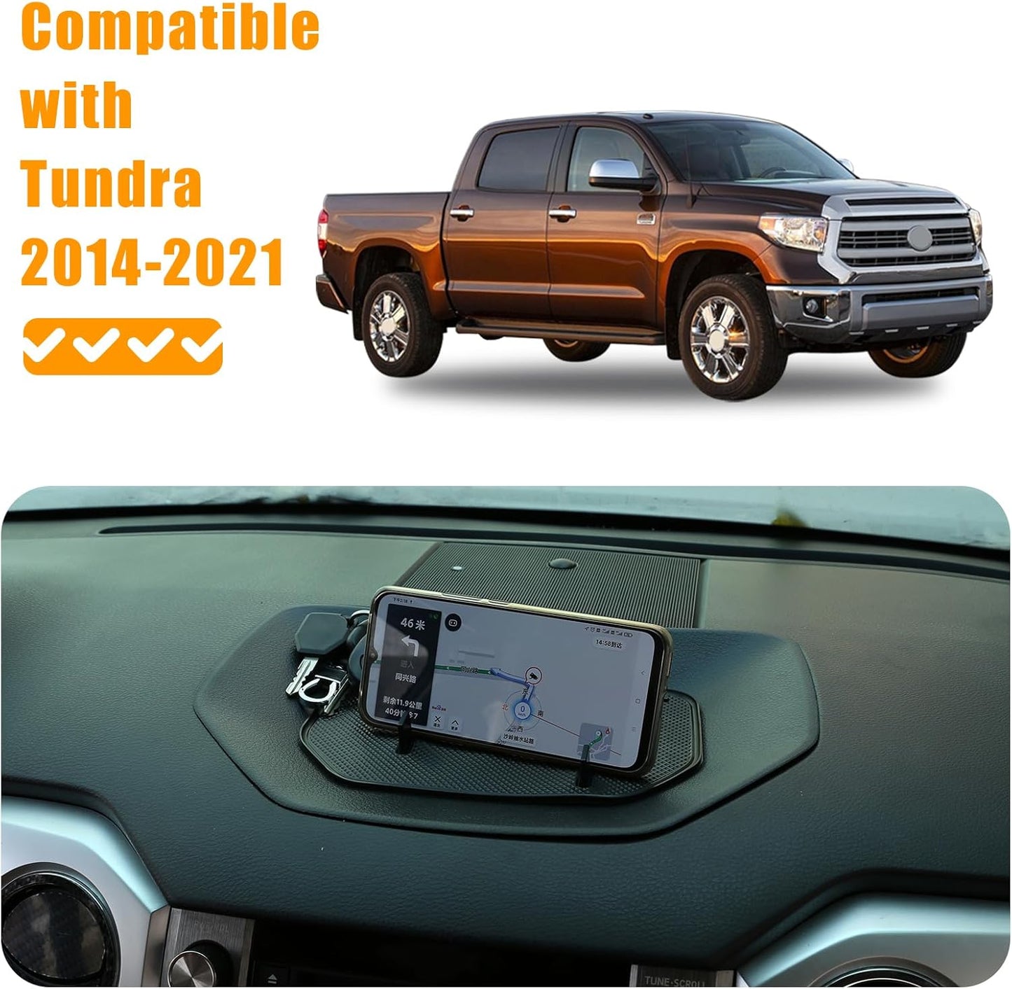 LLKUANG Black ABS Car Center Console Dash Table Storage Tray Fit for Toyota Tundra 2014-2021 Instrument Organizer Phone Holder Cradle Accessories (Without Mobile Phone Holder)