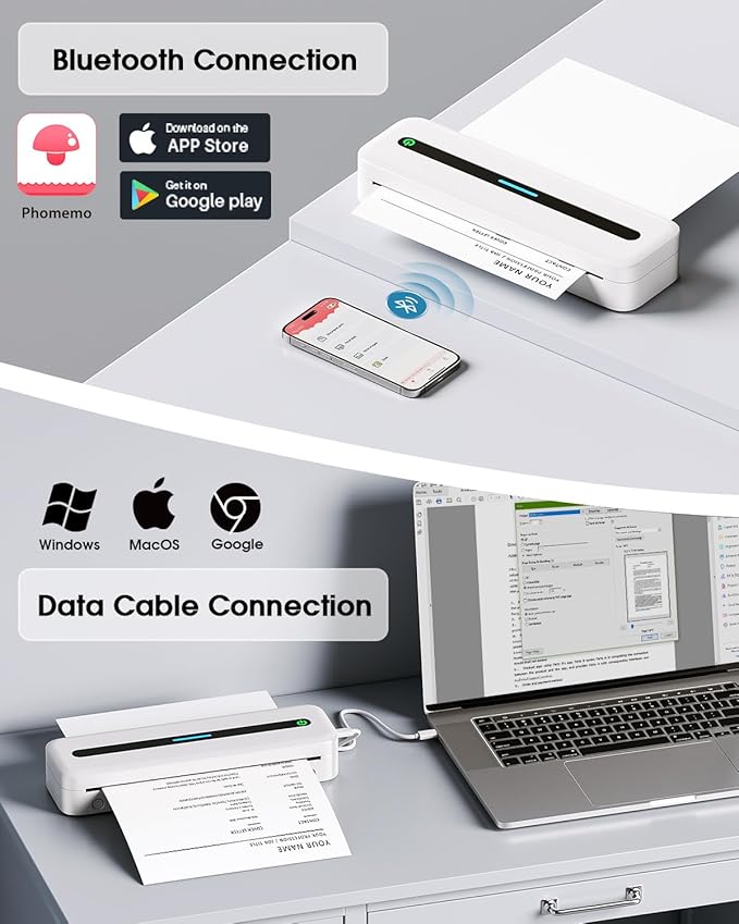 Itari M832 Portable Printers Wireless for Travel - 300dpi Inkless Small Bluetooth Compact Mobile for Home Use Support 8.5" x 11" US Letter & A4 Paper, Compatible with Android and iOS Phone & Laptop