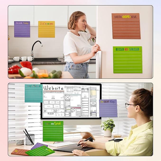 24 Pack 720 Sheets Bible Verses Sticky Notes Post It Inspirational Scripture Quotes,3 x 3 Inch Christian Motivational Positive Memo Pads Mini Notepads with Lines,Religious Office & School Supplies