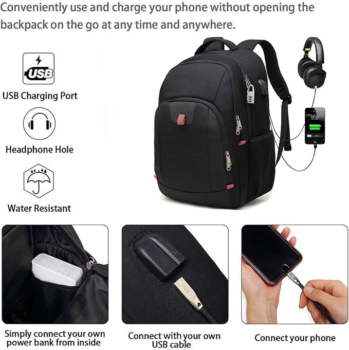 Laptop Backpack for Men, Large Anti-Theft Business Travel Backpack with USB Charging Port, Water Resistant College Computer Bag for Men/Women for 17 Inch Laptop and Notebook
