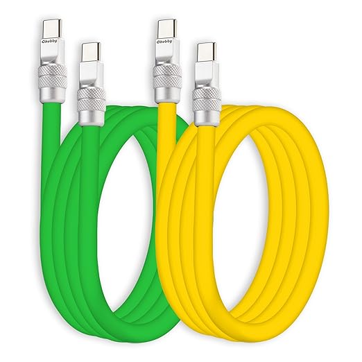 chubbycable Couple Chubby 2-Pack 240W USB C Cable Extra Thick Silicone Fast Charging Cable Compatible with iPhone 17-15 Series iPad Galaxy Series, Green+Yellow, Type-C to Type-C, 19.6FT