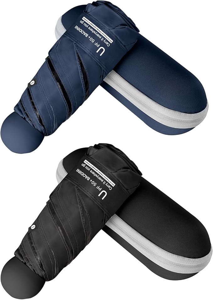 BAODINI Travel Essentials Mini Umbrella for Purse With Case Small Compact UV Sun Protection Lightweight Tiny Pocket Manual Open Close Umbrella for Women Kids and Men Fit Purse Backpack