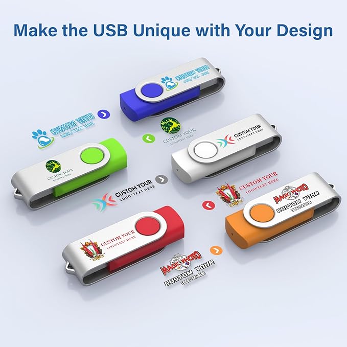 Personalized Flash Drives 2GB, Wooolken Customizable USB 2.0 Thumb Drives 10/20/50/100 Pack, Logo Memory Stick Custom Flash Drive Engraved Logo (Mixcolors)