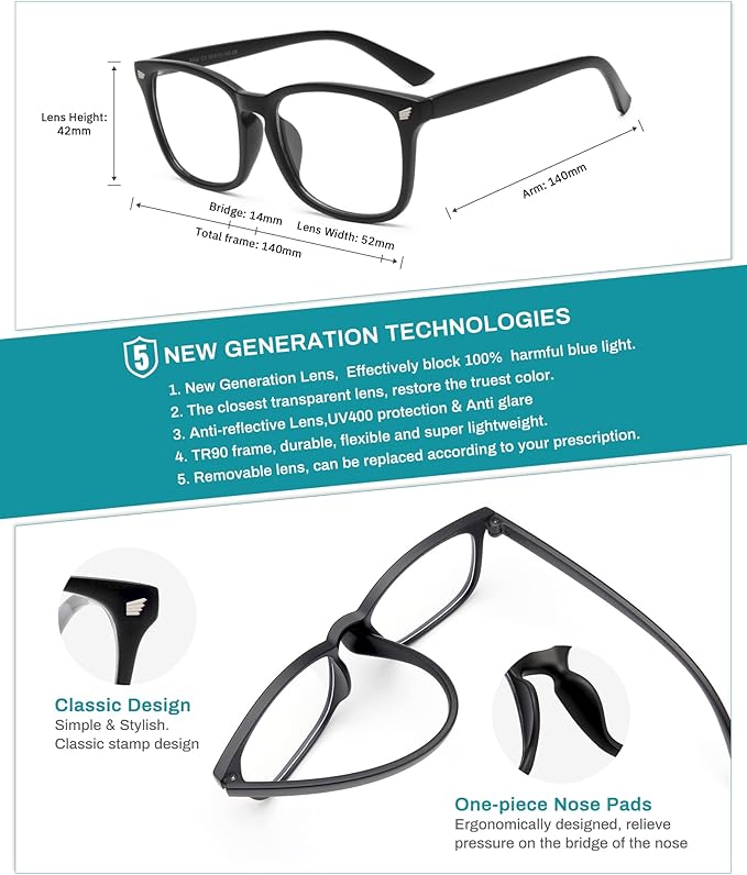 Gaoye Blue Light Glasses for Computer & Gaming - Anti UV Ray Lenses, Scratch-Resistant & Comfort Fit
