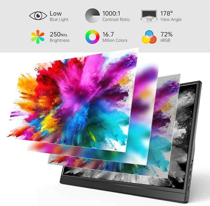 Yxk Portable Monitor 15.6 Inch 1080P USB-C HDMI Ultra-Slim Travel Monitor with Kickstand, for Laptop, PC, Mac Phone, PS, Xbox, Swich IPS Ultra-Thin Zero Frame Gaming