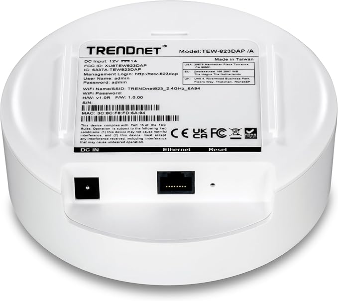 TRENDnet AC1300 Dual Band PoE Indoor Wireless Access Point, 867Mbps WiFi AC + 400Mbps WiFi N Bands, MU-MIMO, Repeater Mode, Traffic Management, Easy Installation, White, TEW-823DAP