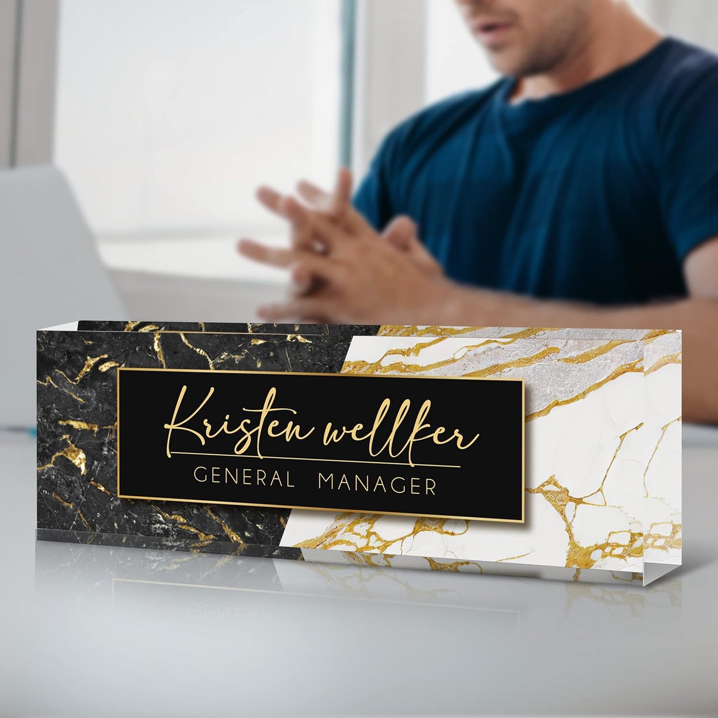 Desk Name Plate Personalized, Premium Marbling Acrylic Desk Name Plate, Personalized Name Plate for Desk, Office Decor for Women or Men Coworkers, Boss, Employee, Teacher