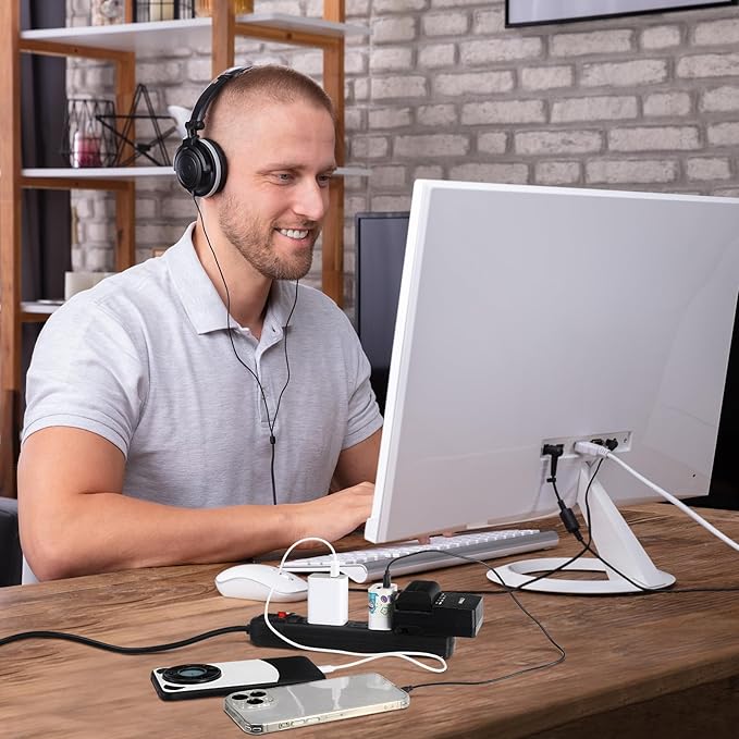 Hoteam 10 Pcs Power Strip Bulk 6 Outlet Surge Protector Power Cord Electrical Extension Cord with Switch Low Profile Plug Flat for Home Office(8.2 ft,Black)