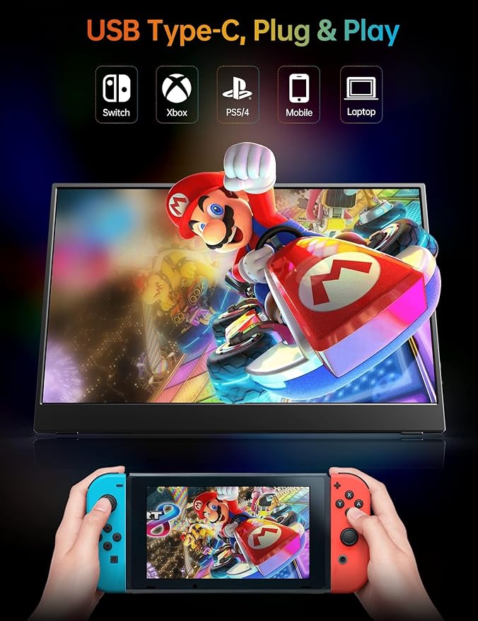 VILVA Portable-Monitor-for-Laptop - 15.6'' 1080P FHD IPS Display USB-C HDMI Portable Monitor for Laptop with Cover and Speakers External Monitor for Laptop/PC/Mac/Phone/Xbox Switch/PS4/