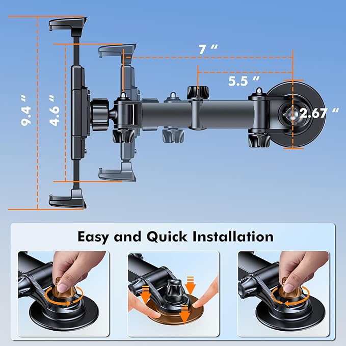 OHLPRO Tablet Holder for Car with 3M Adhesive, 360° Rotation Adjustable iPad Car Mount, Universal for Windshield and Dashboard Stand, Compatible with iPad/mini Samsung Galaxy 5"-13" Tablet, Android
