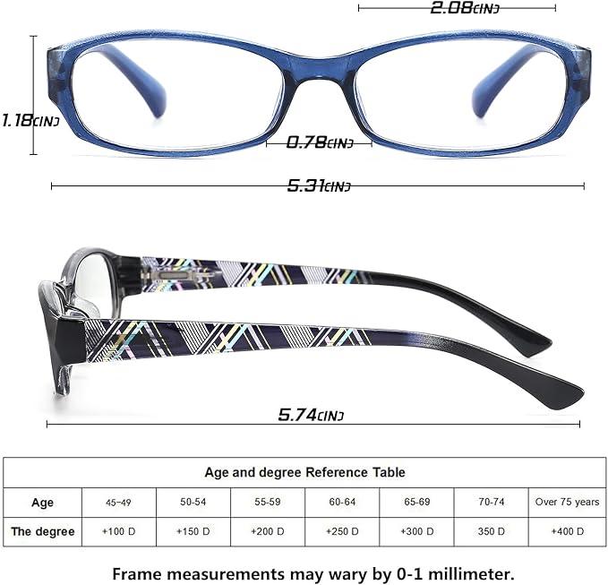 Reading Glasses 3.5 Blue Light Blocking for Womens Men,Ladies Rectangular Frame Computer Readers with Spring Hinge,Fashion Pattern Print Eyeglasses (2-Pack/Case)