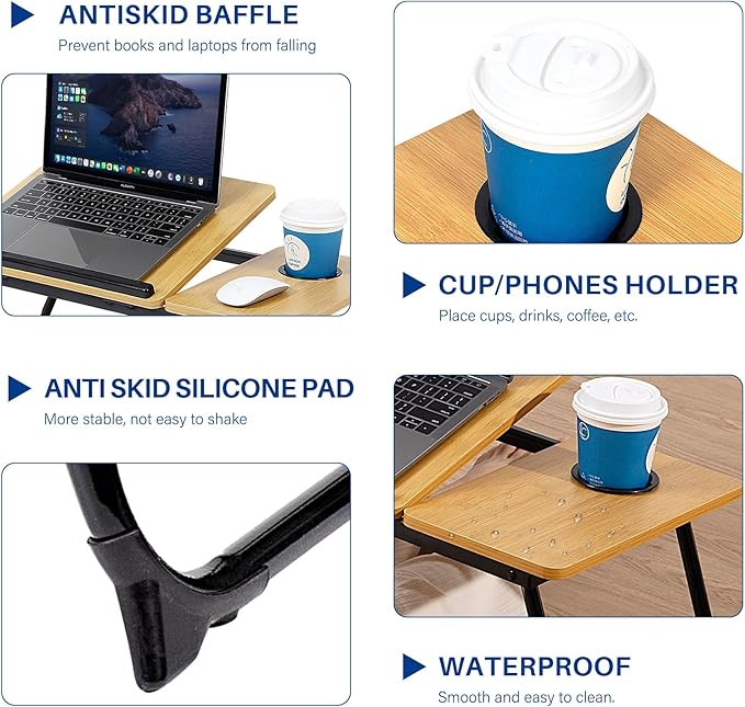 Laptop Desk for Bed Couch, Adjustable Foldable Bed Table with Cup Holder, Breakfast Serving Tray, Portable Laptop Lap Desk Stand for Working Reading Writing Eating Gaming (Bamboo Pattern)