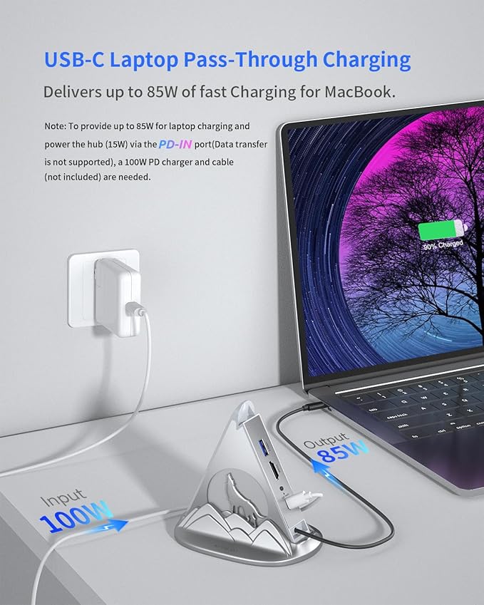 Silver 8-in-1 USB C Hub Multiport Adapter to 4K HDMI for MacBook,with 3 USB-A Ports,1 USB-C Data,100W PD,SD/TF Card Slots,Compatible with MacBook Pro/Air,iPad Pro,and More Type-C Laptops
