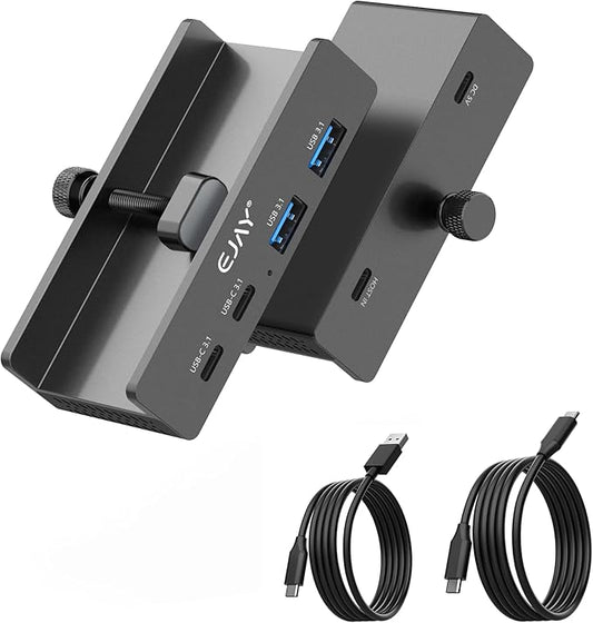 EJAY 4Ports 10Gbps USB-C HUB USB3.2 Clamp USB HUB Splitter,Mountable USB-C Adapter with Data & Power Cable for iMac 2021 and later-10Gbps(JK-2A2C-BK)