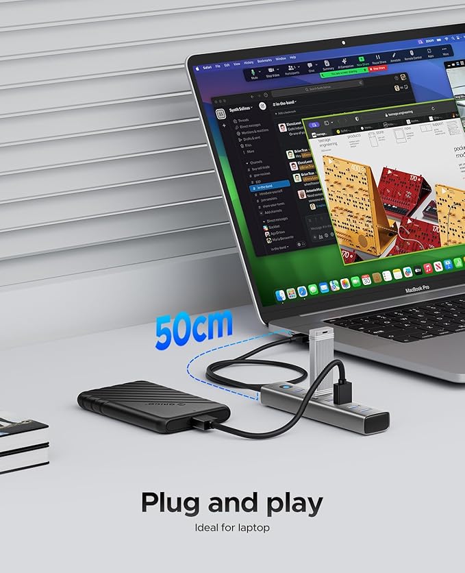 ORICO Aluminum 7-Port USB Hub with 1.64Ft Cable, Multiple USB 3.0 Hub, 5Gbps Data Transfer, 5V 3A Type-C Port, UBS-A Splitter for PC, Laptop, Desktop