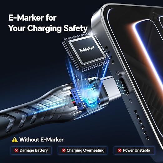 2Pack USB C to USB C Cable, 10FT 100W Fast Charging Cable, 5A Type C Charger Cord Nylon Braided, Anti - Slip USB C Cord Compatible with i Phone 17 16 15 Pro Max, Samsumg G Alaxy, i Pad- Grey