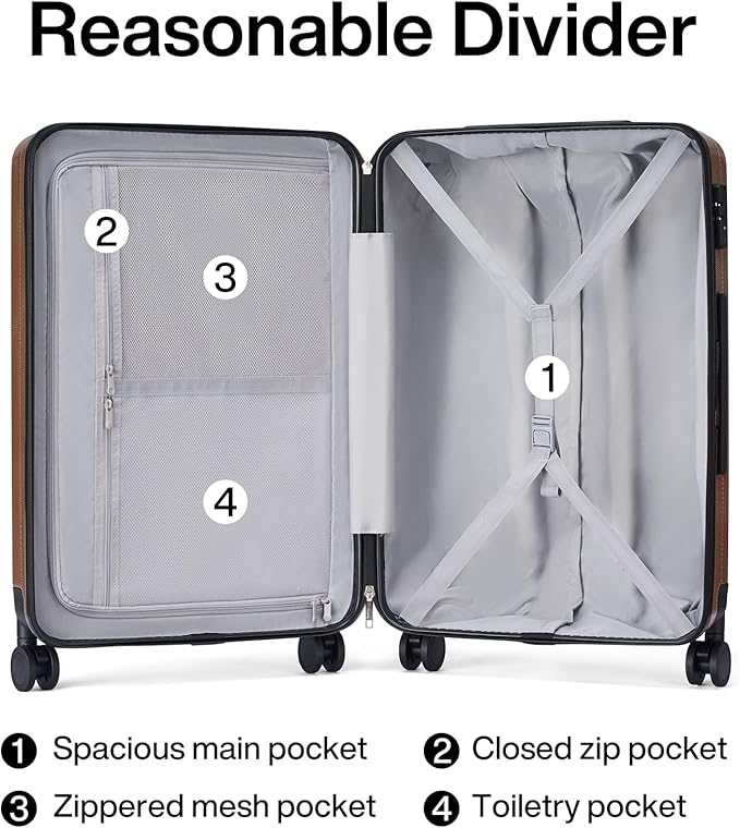 Hanke Luggage Sets 2 piece Carry On Luggage with Wheels PC Hard Shell Suitcases Lightweight Checked Travel Luggage Large Travel Suitcase Woman Men 20/29 Inch （Brown）