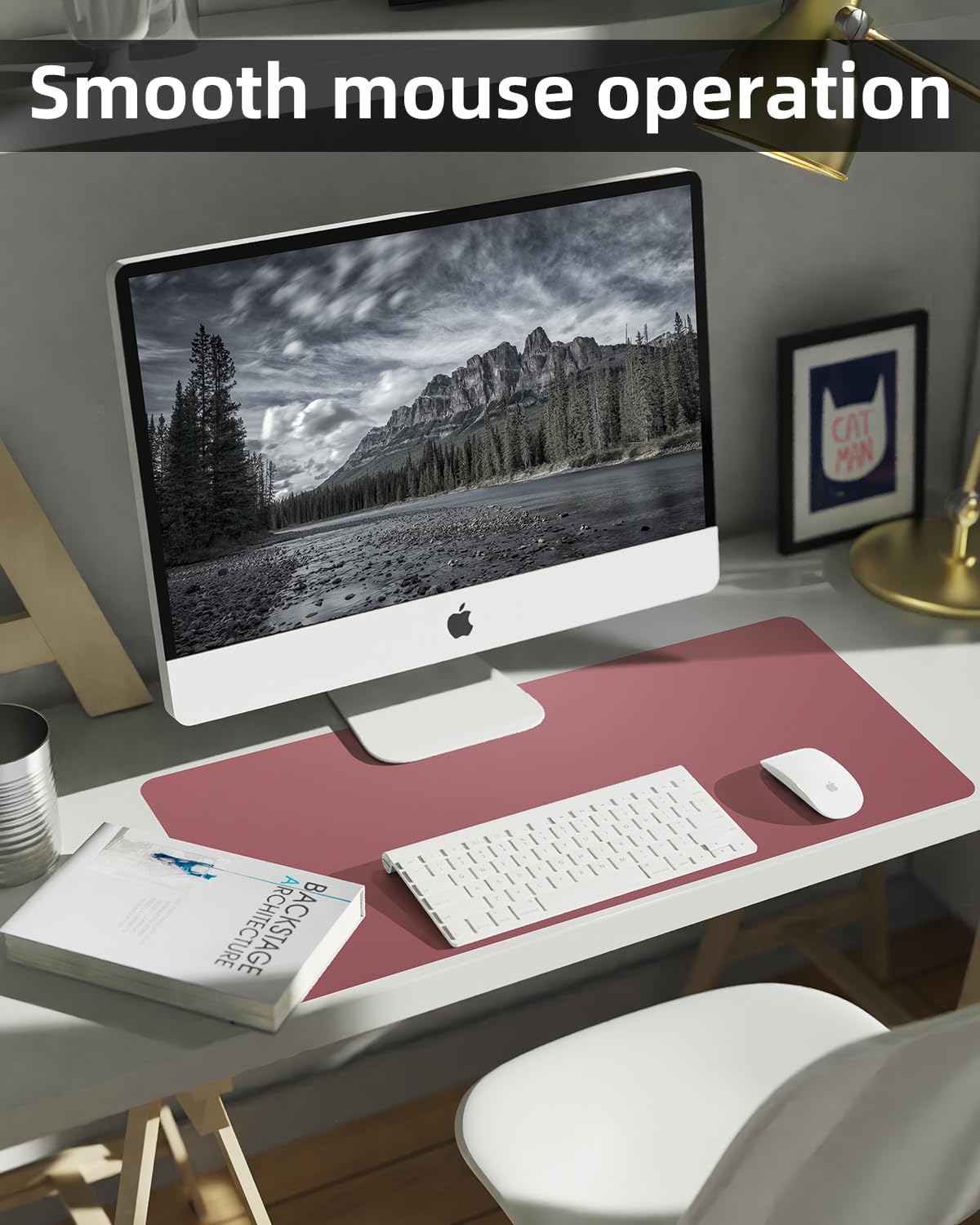 PULeather Non-Slip Desk Mat, Large Mouse Pad & Laptop Desk Pad - Waterproof Writing Pad for Office & Home (Light Purple, 35.4" x 17")