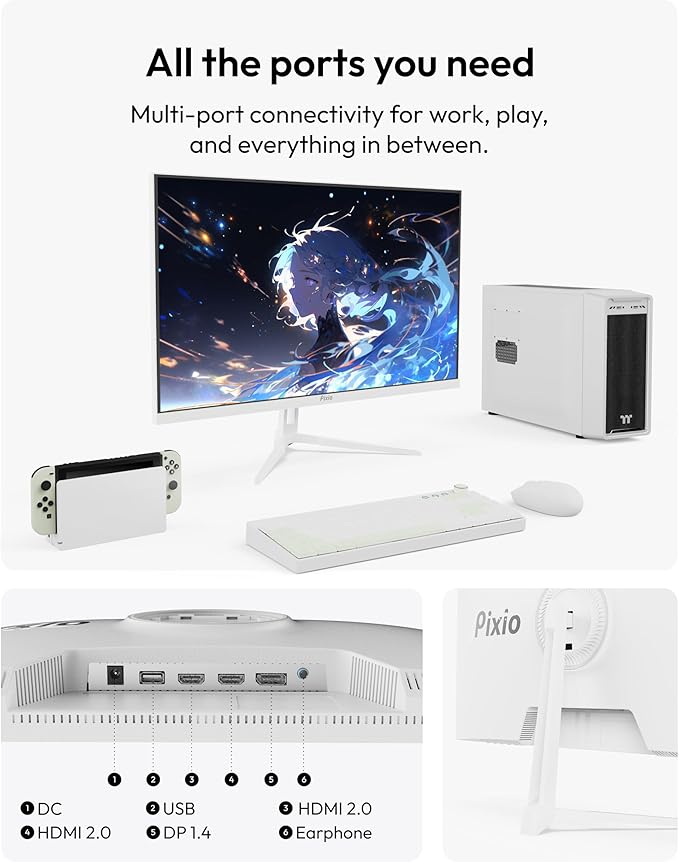 Pixio PX279 Wave White 27 inch 240Hz Refresh Rate FHD 1080p Resolution Fast IPS Panel 1ms GTG Resonse Time Gaming Monitor with Adaptive Sync