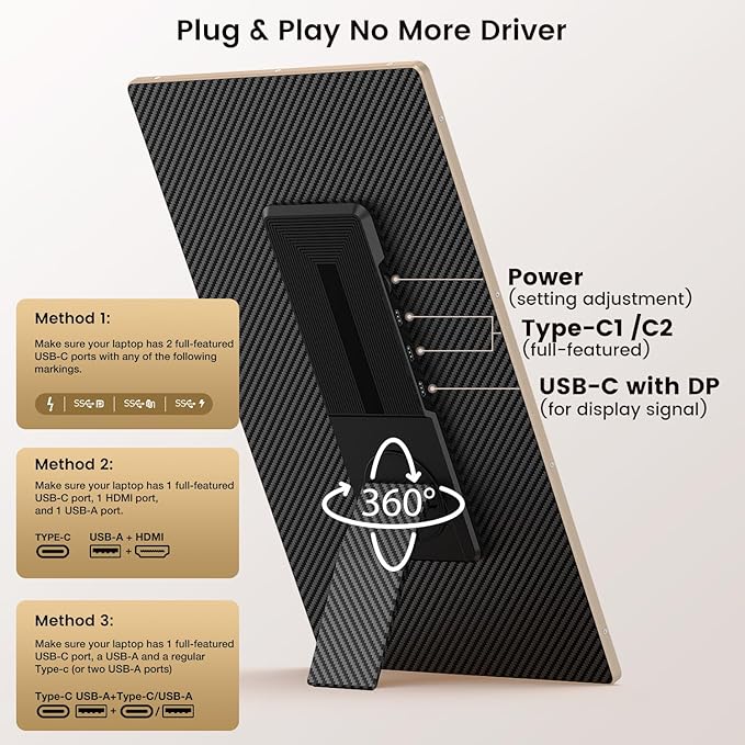 Laptop Extender 15.6-inch, 1080P FHD Portable Monitor with 120% sRGB, 235Rotation Detachable Screen, Plug & Play, Triple Screen Laptop Monitor Extender Compatible with Windows, Mac, Chrome