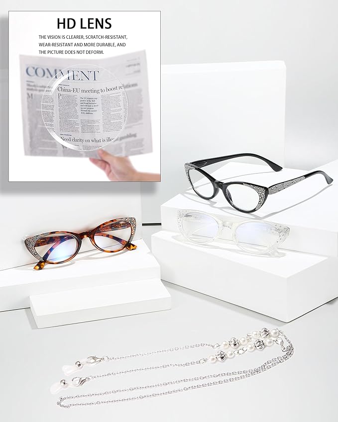 EYEURL Cat Eye Reading Glasses for Women Blue Light Blocking 3 Pack Computer Readers 2.0 with Spring Hinge Eyeglasses Anti Glare UV Rays