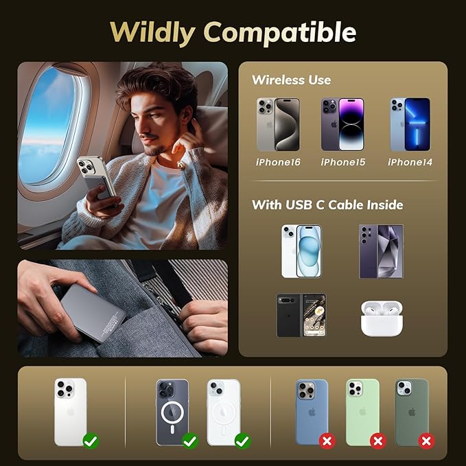 2025 Ultra-Slim Nano Power Bank, 5000mAh Magnetic Battery Pack, Qi2 Certified 15W Max Ultra-Fast Compatible Portable Charger, Ergonomic Design, for iPhone Air/17/16/15 Series