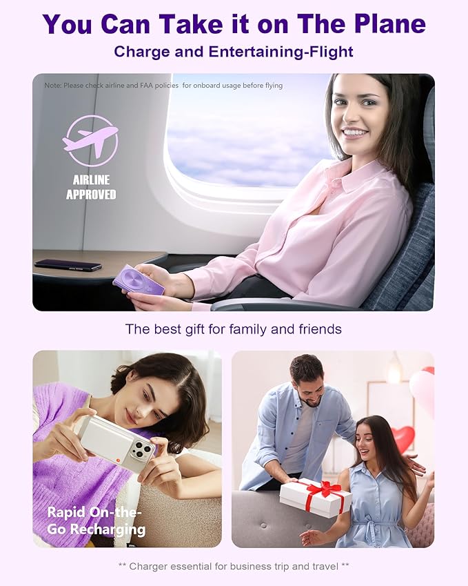 Kesguar Magnetic Portable Charger, 10000mAh 22.5W PD Super Fast Charging Wireless Power Bank. Ultra-Strong Magnet, USB C in&Out Battery Pack for Magsafe, iPhone 17/16/15/13/12 Pro Series, Purple