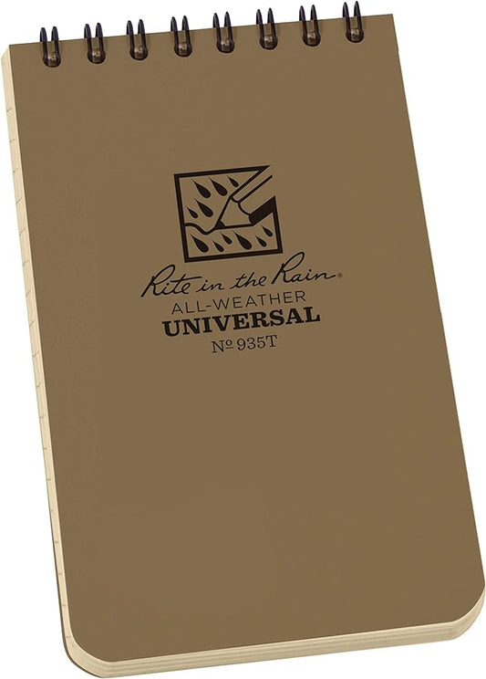Rite in the Rain Weatherproof Top Spiral Notebook, 3" x 5", Tan Cover, Universal Pattern, 6 Pack (No. 935TL6)