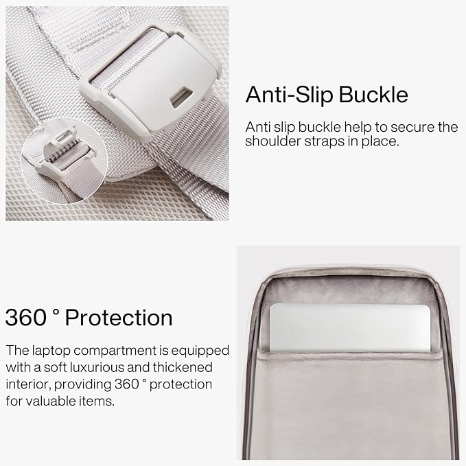 Hanke Expandable Travel Backpack 16 Inch, Full-Open Laptop Backpack Fits 15.6 Inch, Carry On Personal Item Bag with Luggage Strap, Business Work Backpack for Women Men, Greyish White